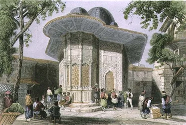 Fontein in Galata, Istanbul, gegraveerd door H. Griffiths, ca.1850