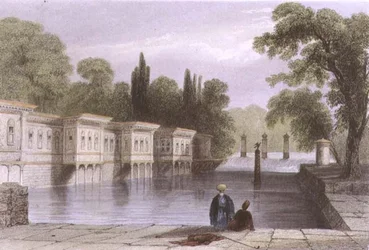 Het Paleis van de Zoete Wateren, Istanbul, gegraveerd door W. Mossman, ca. 1850