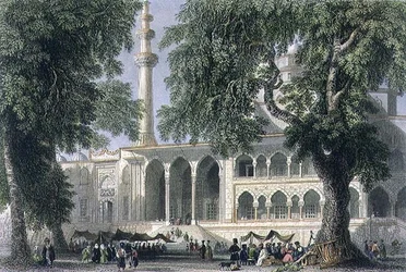 Yeni Djami, of Moskee van de Sultana Valide, Istanbul, gegraveerd door J.C. Varrall, c.1850