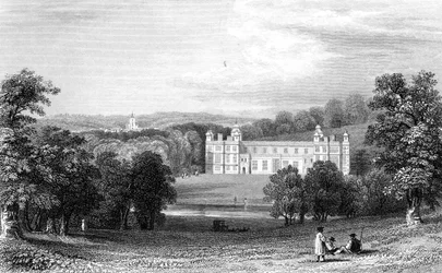 Audley End, Essex, gegraveerd door Henry Adlard, 1832