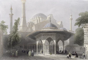 Hof en Fontein van St. Sophia, Istanbul, gegraveerd door J. Redaway, c.1850