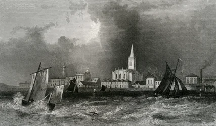 Harwich, vanaf de zee, Essex, gegraveerd door John Rogers, 1832
