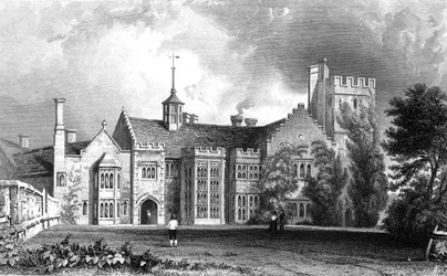 Horeham Hall, nabij Thaxted, Essex, gegraveerd door John Carr Armytage, 1831