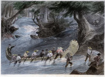 Mannen kanoën - in "Canadian scenery illustrated" door Bartlett W. H.
