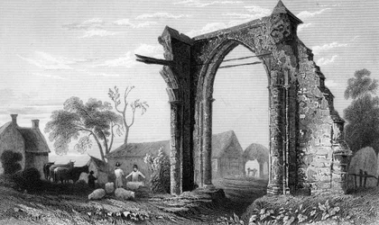 Restanten van Bycknacre Priory, Essex, gegraveerd door William Tombleson