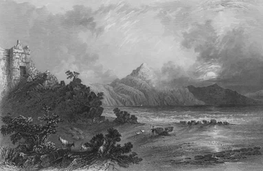 Overblijfselen van de haven van Seleucia, nabij Suadeah, met de berg Casius in de verte