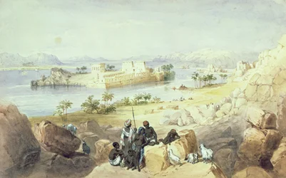 Het eiland Philae, kijkend naar de Nijl