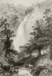 De waterval, Powerscourt, County Wicklow, Ierland, uit 
