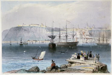 Uitzicht op Quebec en zijn haven (Canada) - in "Canadian Scenery illustrated" door William Henri Barlett, ed. George Virtue