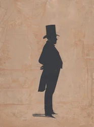 Silhouet van een onbekende man met hoge hoed en rokkostuum, 1828-83.