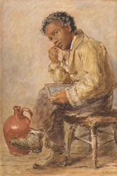 Portret van een jonge man met een lei