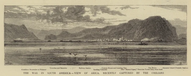 De Oorlog in Zuid-Amerika, Uitzicht op Arica, recent veroverd door de Chilenen