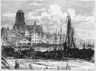 Zicht op Frankfurt am Main met de Witte Dameskerk op de achtergrond, gegraveerd door Cutts en Harrison