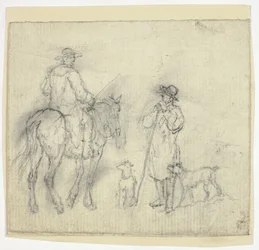 Man met honden en een ander te paard