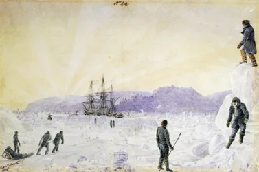 HMS Terror vast in het ijs nabij Southampton Island, Nunavut, Canada