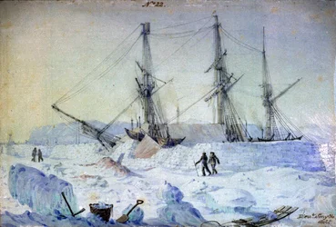 Nr.22 is een uitzicht op de bakboordzijde van het schip met een zonsopgangseffect in februari 1837 en toont de staat van de sneeuwmuren op dat moment
