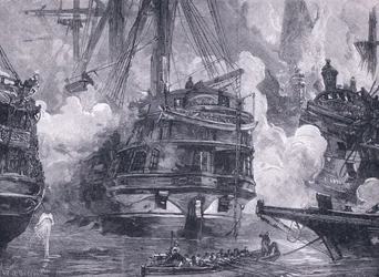 De Slag bij Navarino AD 1828 (litho)
