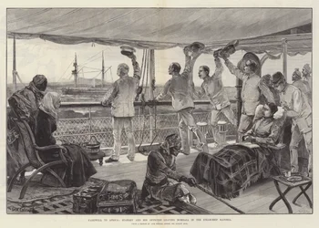 Afscheid van Afrika, Stanley en zijn Officieren verlaten Mombasa in het Stoomschip Katoria
