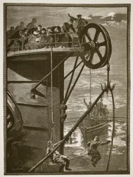 Moderne Wetenschap: Het oppakken van een telegraafkabel op zee, gegraveerd door W.J. Palmer