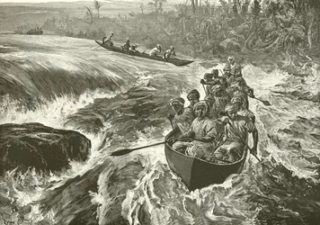 Stanley schiet de stroomversnellingen van de Congo