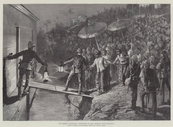 De Burmah-expeditie, vertrek van koning Theebaw uit Mandalay