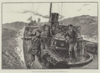 De marine-oefeningen, prins George van Wales in zijn torpedoboot (nr. 79)