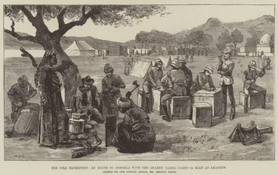De Nijl Expeditie, Op Weg naar Dongola met het Kameelkorps van de Garde, een Stop bij Akasheh