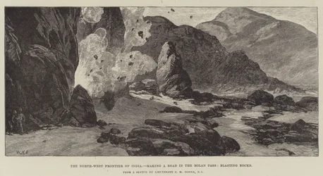 De Noordwestelijke Grens van India, een Weg maken in de Bolan Pas, Rotsen Opblazen