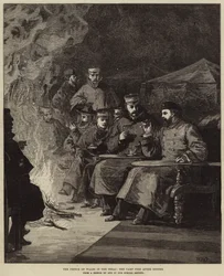 De Prins van Wales in de Terai, het kampvuur na het diner