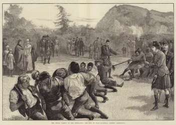 De Koninklijke Familie in de Hooglanden, het Touwtrekken-Balmoral tegen Abergeldie