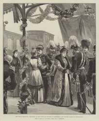 Het koninklijk huwelijk, ontvangst van de hertog en hertogin van Edinburgh en prinses Marie in Sigmaringen