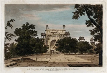 Gezicht op een deel van het graf van keizer Akbar in Secundrii