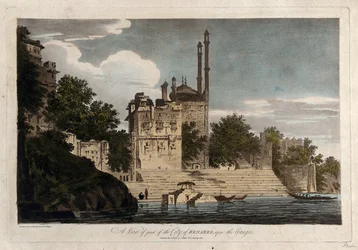 Gezicht op een deel van de stad Benares, aan de Ganges