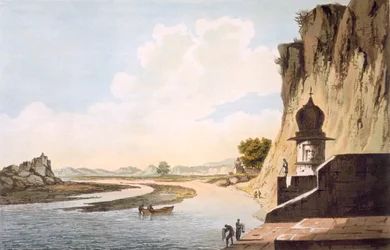 Een uitzicht op de Gaut bij Etawa, aan de oevers van de rivier Jumna, uitgegeven 1785-88