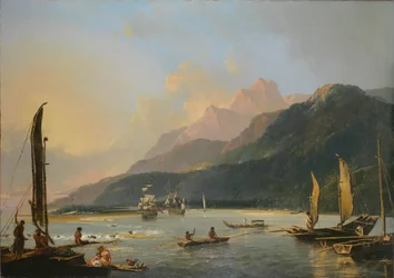 Uitzicht op Maitavie Bay, op het eiland Otaheite (Tahiti)