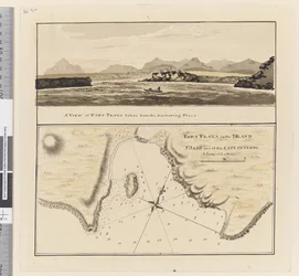 Kaart van Port Praya op het eiland St Jago, Kaapverdische Eilanden