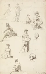 Blad met studies van oosterse figuren