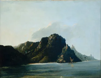 Uitzicht op Resolution [Vaitahu] Bay in de Marquesas