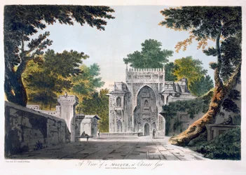 Uitzicht op een moskee in Chunar Gur, 1786 (aquatint)