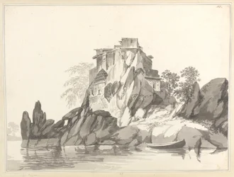 Gezicht op het eiland Jangerah [Jahangira] in de Ganges tegenover Sultanganj