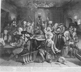 Het Leven van een Losbol, Plaat 6, Scène in een Speelhuis