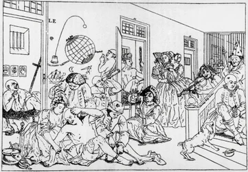Bedlam psychiatrische inrichting, gravure uit de serie 