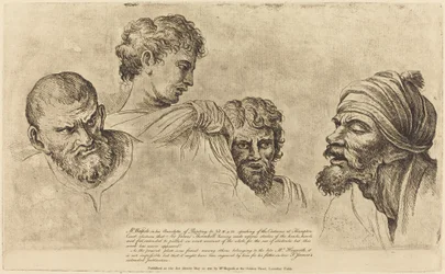 Vier hoofden van de Raphael Cartoons in Hampton Court