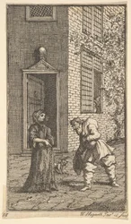 Hudibras het hof maken aan de weduwe Zeventien kleine illustraties voor Samuel Butlers Hudibras..., 1721-26