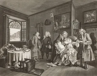 Marriage à la Mode / Huwelijk naar de Mode. Blad 6: De dood van de gravin. 1745