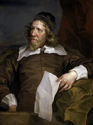 Portret van Inigo Jones (1573-1652), scenograaf en architect, hij introduceerde de Renaissance-architectuur aan het Britse koninklijke hof, na verblijven in Frankrijk en Italië