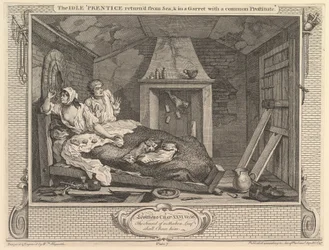 De luie leerling teruggekeerd van zee en in een zolderkamer met een gewone prostituee..., 30 september 1747