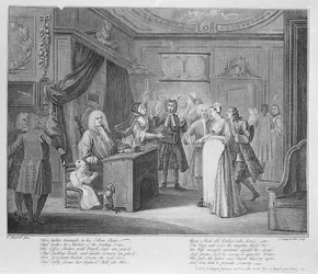 Vrouw zweert een kind aan een ernstige burger, c.1735