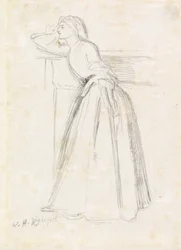 Een Meisje Leunend op een Schouw