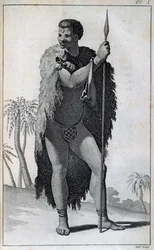 Khoikhoi man (Hottentot), uit Reizen van Le Vaillant naar het binnenland van Afrika via de Kaap de Goede Hoop, in de jaren 1783